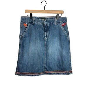 Eddie Bauer Vintage Embroidered Virginia Tech Hokie Denim Jean Skirt Sz 12 Women